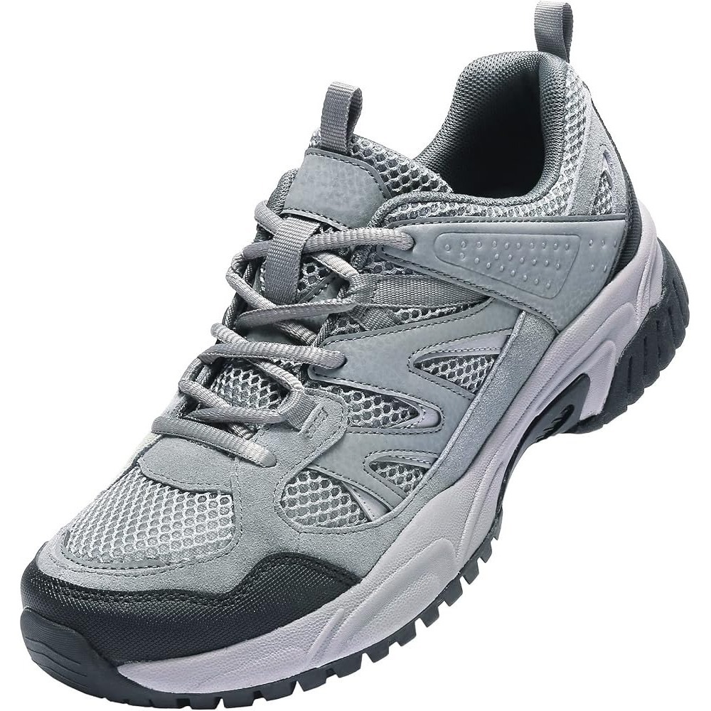 Mens Hiking Shoes Light Gray Black Mesh Leather Trail Sneaker Sz 9.5 - Picture 4 of 16